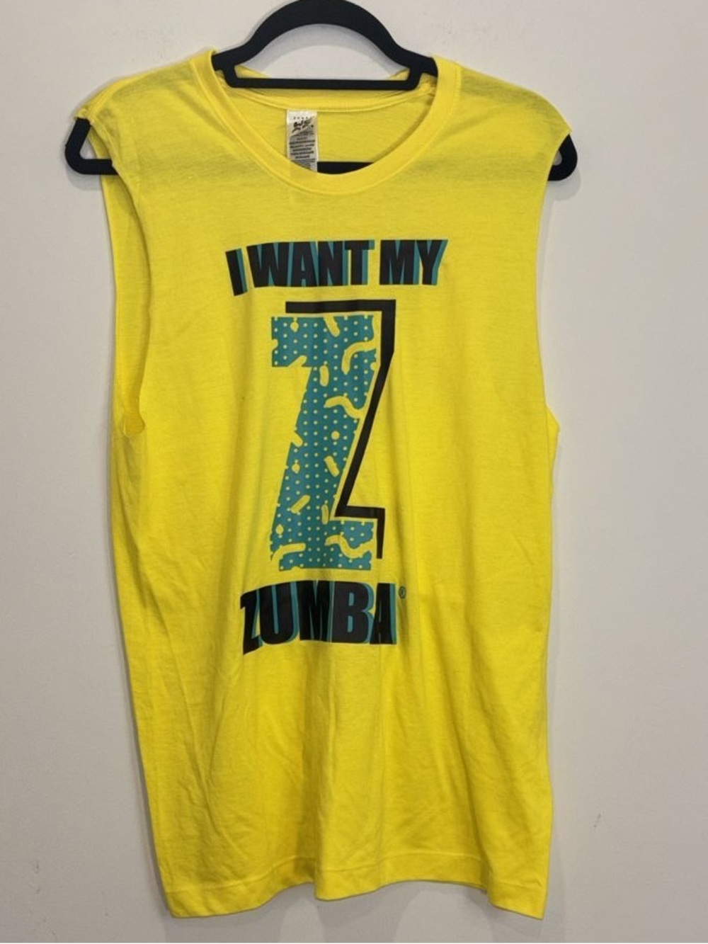 Zumba Wear Neon Yellow Muscle Tank Top Size XS/S Graphic Fitness Shirt